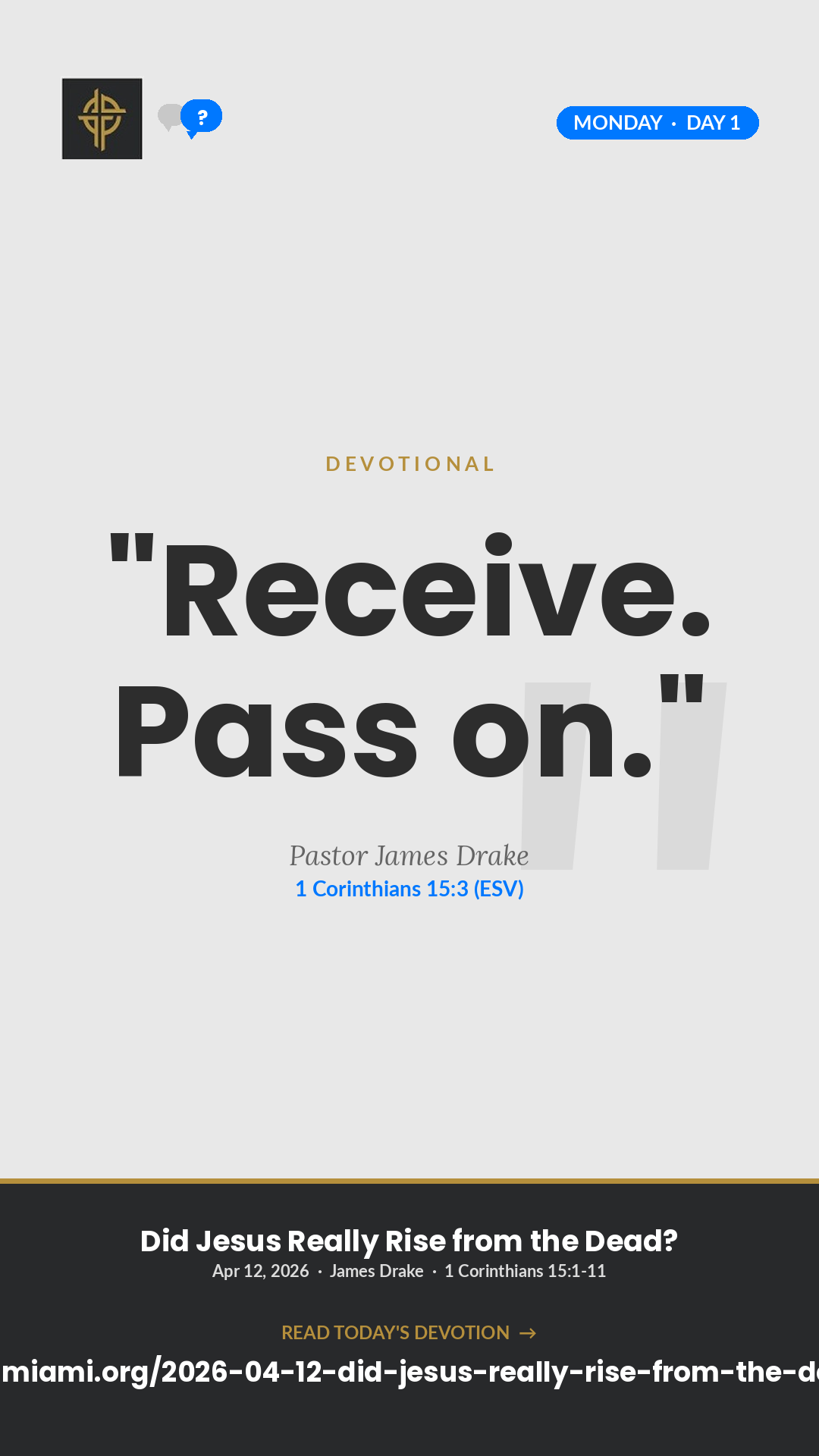 What I Received and Pass On devotional card