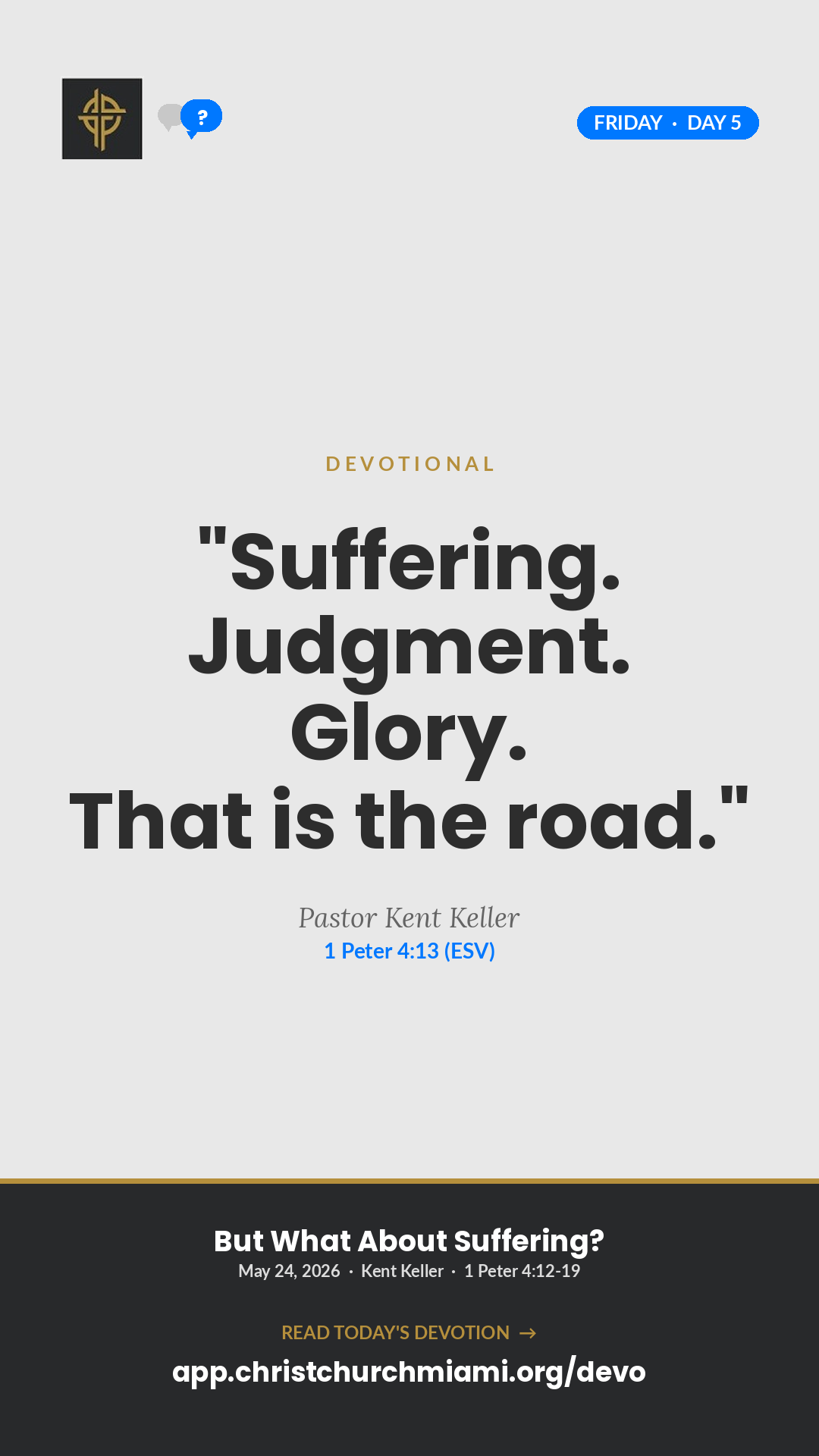Suffering. Judgment. Glory. devotional card