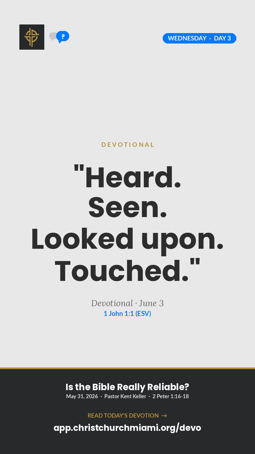 Touched With Our Hands devotional card