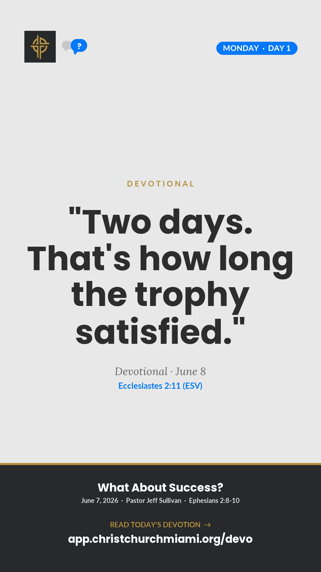 The Two-Day Trophy devotional card