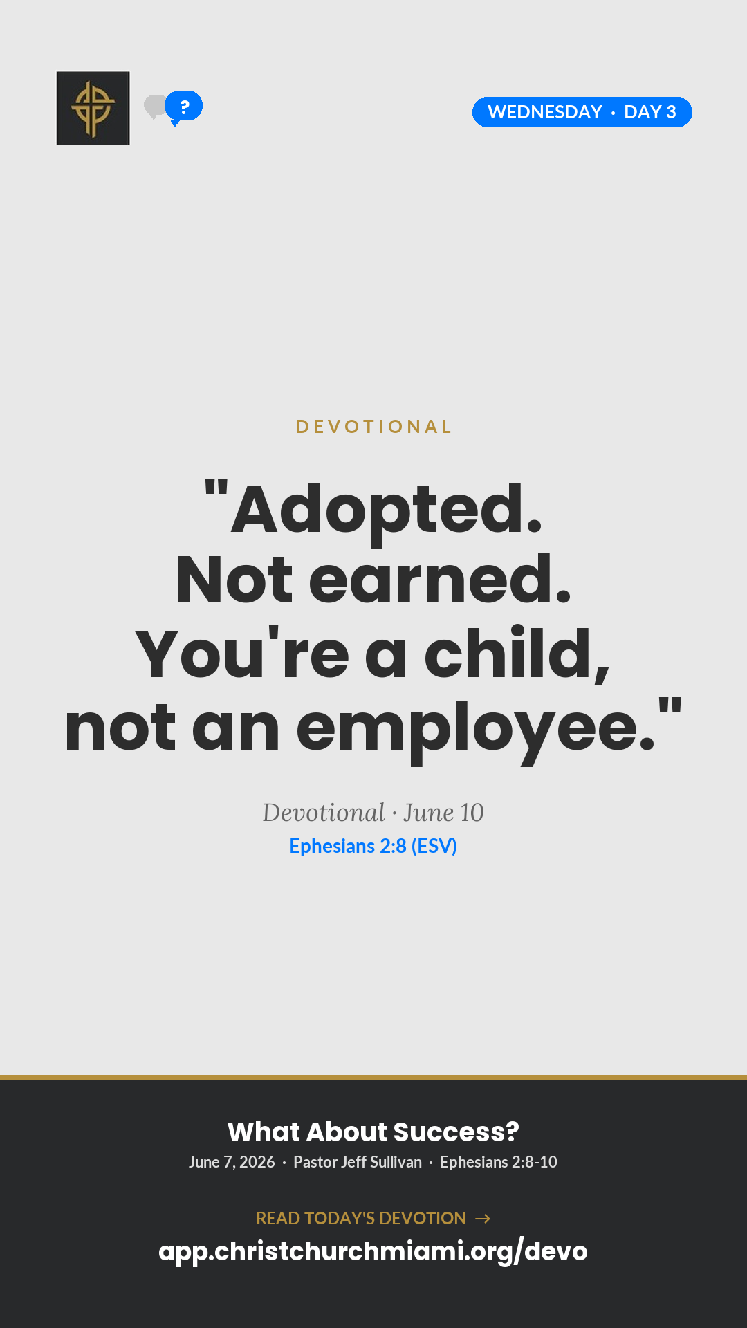 Adopted, Not Earned devotional card