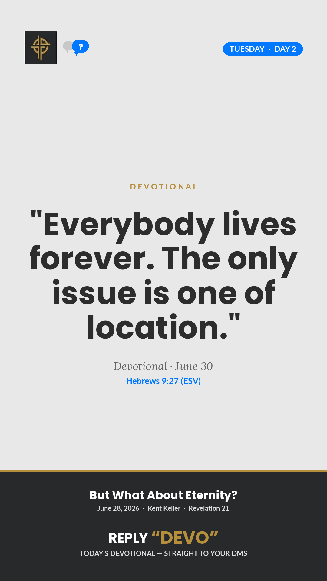 Everybody Lives Forever devotional card